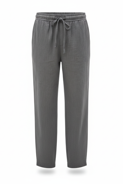 Pantalon En Lin Gris Ample Décontracté Garçon - vue 3