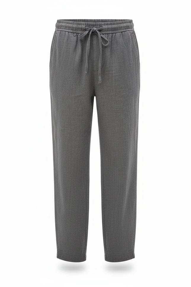 Pantalon En Lin Gris Ample Décontracté Garçon - vue 3