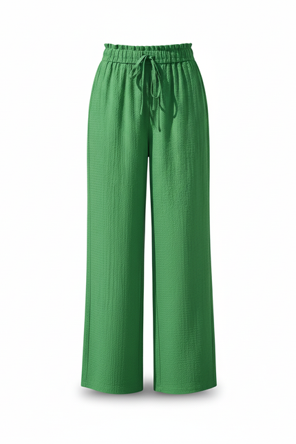 Pantalon En Lin Ample Vert Taille Haute Fluide - vue 3
