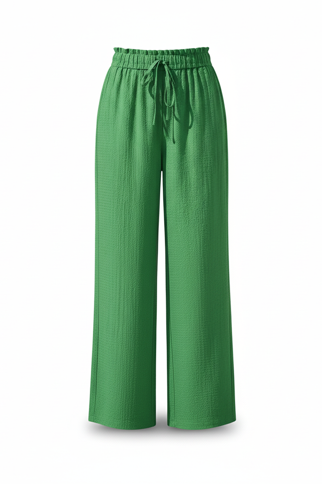 Pantalon En Lin Ample Vert Taille Haute Fluide - vue 3