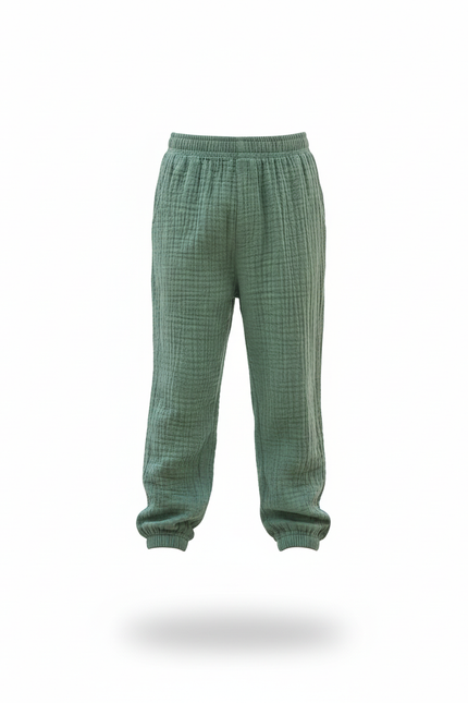 Pantalon En Lin Vert Ample Plissé Respirant Enfant - vue 3