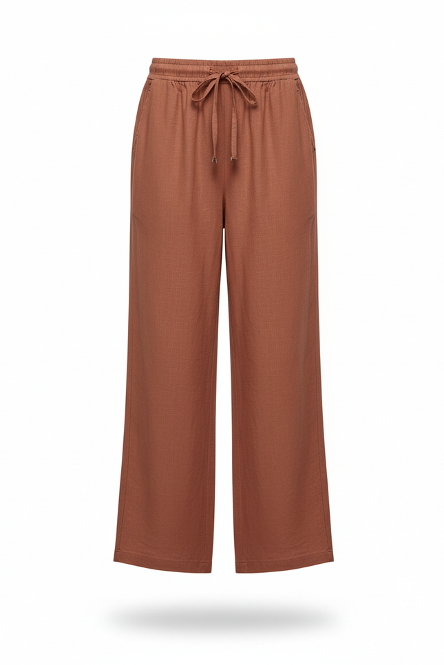 Pantalon Lin Terracotta Femme - Marron - vue 3