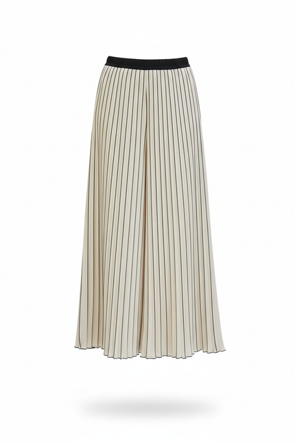 Pantalon En Lin Plissé Rayé Ample Drapé Élégant - Beige - vue 3