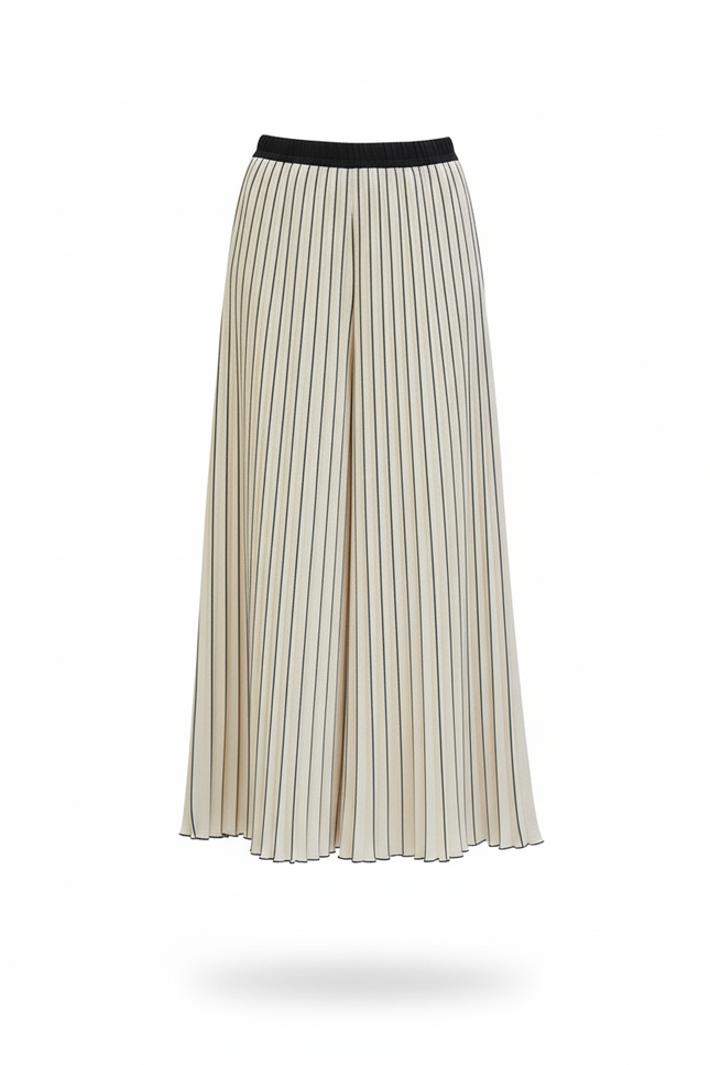 Pantalon En Lin Plissé Rayé Ample Drapé Élégant - Beige - vue 3