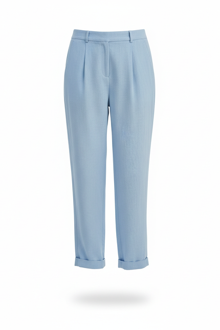 Pantalon En Lin Bleu Ciel Ample Plissé Décontracté Élégant - vue 3