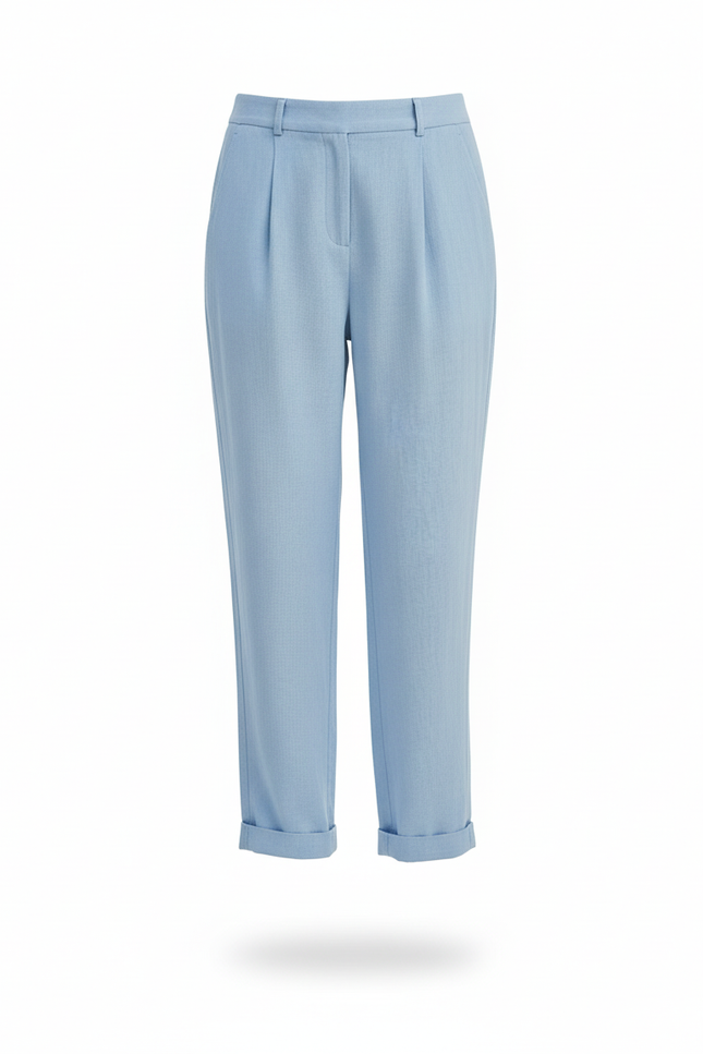 Pantalon En Lin Bleu Ciel Ample Plissé Décontracté Élégant - vue 3