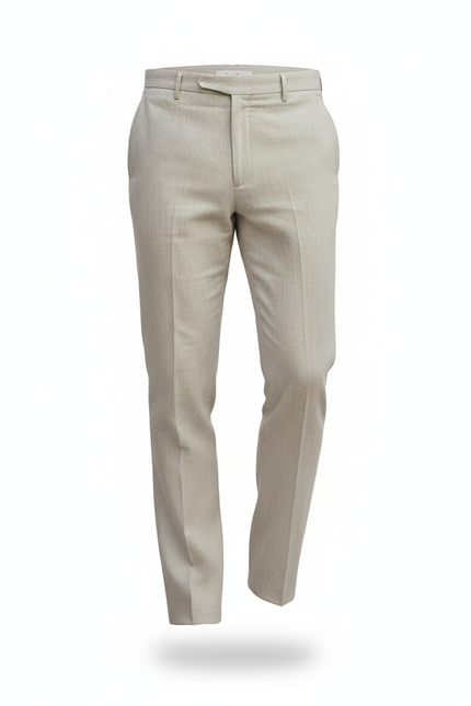 Pantalon En Lin Beige Droit Élégant Texturé Homme - vue 3