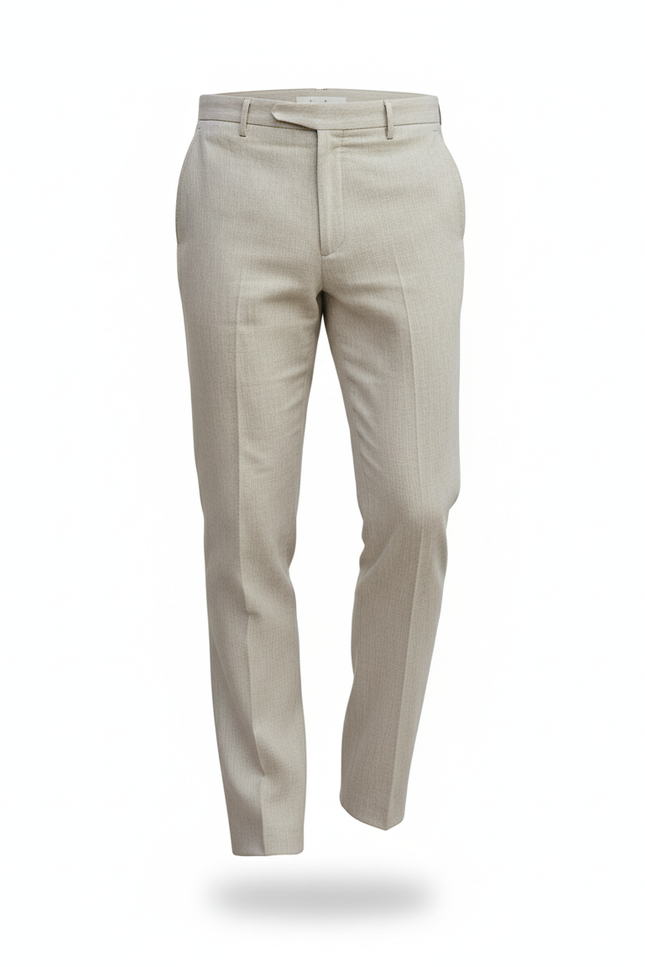 Pantalon En Lin Beige Droit Élégant Texturé Homme - vue 3
