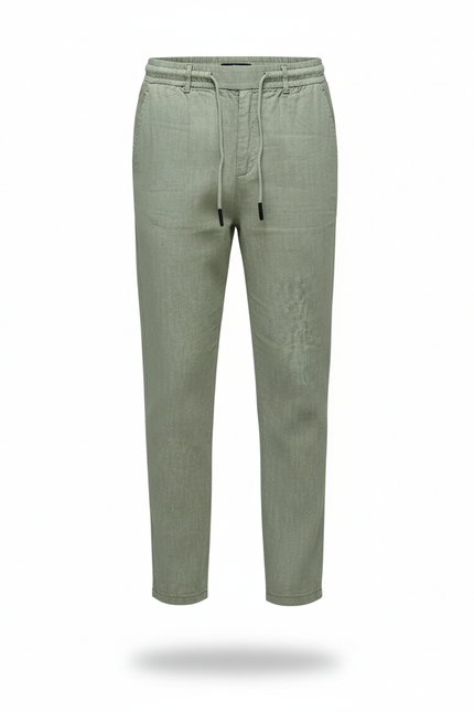 Pantalon En Lin Vert Ample Cordon Décontracté Garçon - vue 3