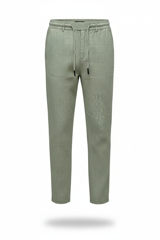 Pantalon En Lin Vert Ample Cordon Décontracté Garçon - vue 3