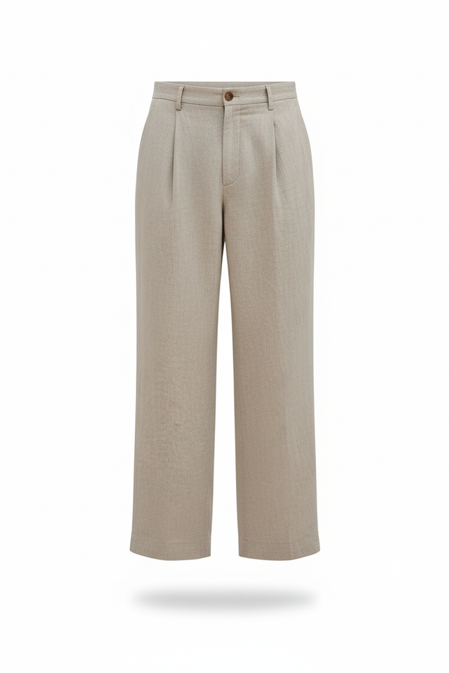 Pantalon En Lin Beige Ample Plissé Homme Élégant - vue 3