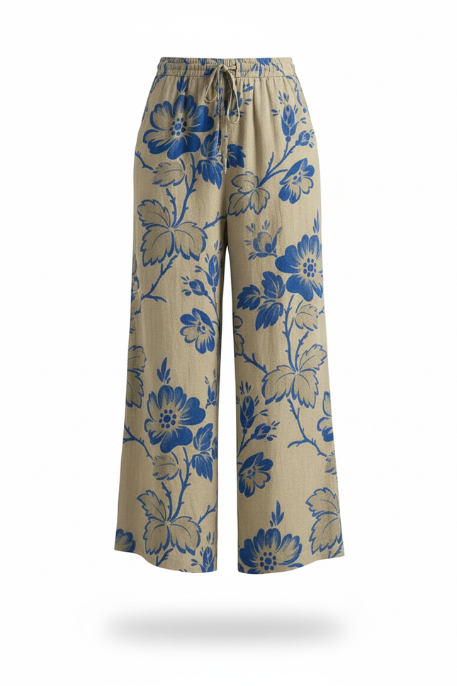 Pantalon En Lin Imprimé Floral Ample Décontracté Fluide - vue 3
