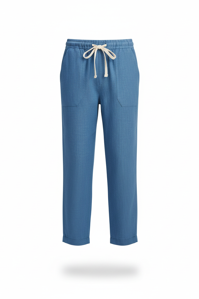 Pantalon En Lin Bleu Enfant Ample Cordon Décontracté - vue 3