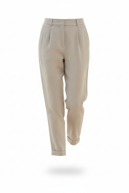 Pantalon En Lin Beige Taille Haute Plissé Décontracté - vue 3