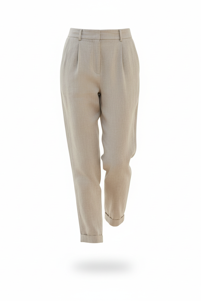 Pantalon En Lin Beige Taille Haute Plissé Décontracté - vue 3