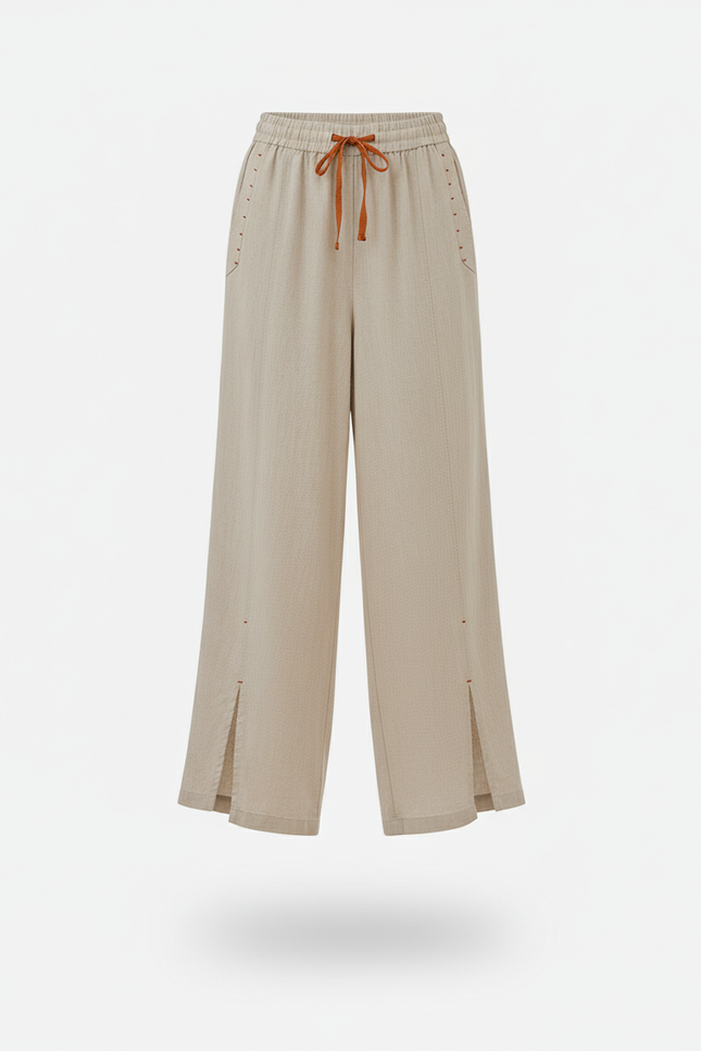 Pantalon En Lin Taupe - Beige - vue 3