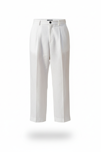 Pantalon En Lin Blanc Plissé Ample Décontracté Homme - vue 3