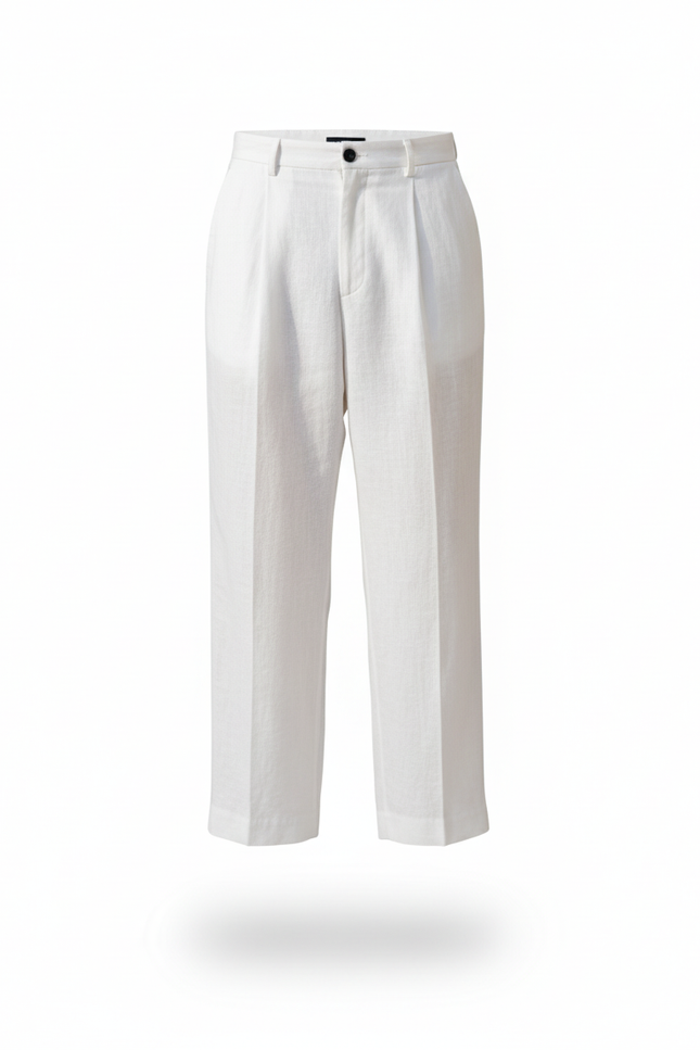 Pantalon En Lin Blanc Plissé Ample Décontracté Homme - vue 3
