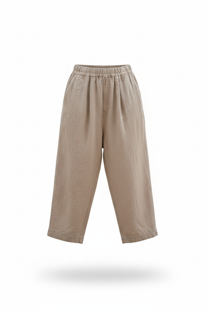 Pantalon En Lin Ample Beige Décontracté Confortable - vue 3