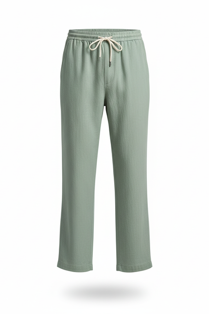 Pantalon En Lin Vert Ample Décontracté Confortable Homme - vue 3