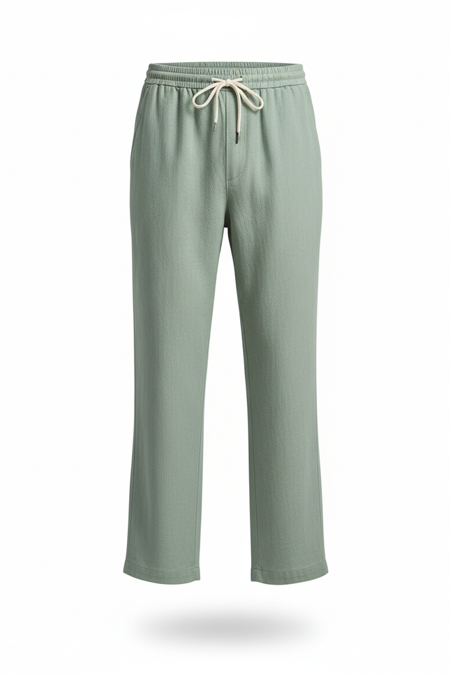 Pantalon En Lin Vert Ample Décontracté Confortable Homme - vue 3