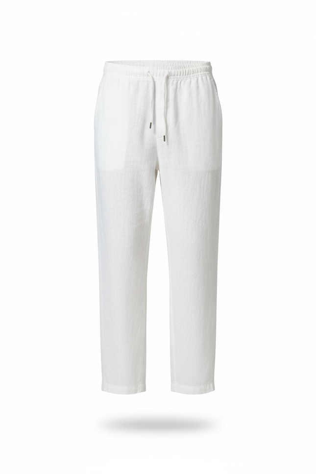 Pantalon En Lin Blanc Homme Ample Décontracté Plage - vue 3