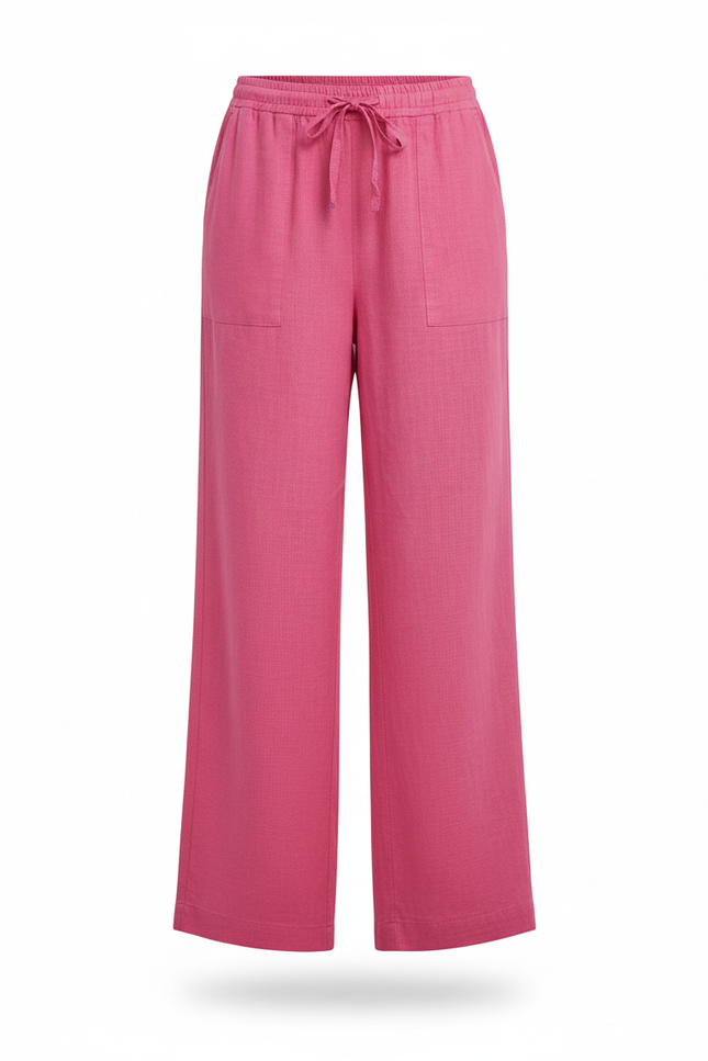 Pantalon En Lin Rose Ample Fluide Cordon Décontracté - vue 3