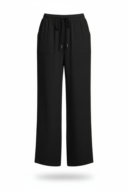 Pantalon En Lin Femme Noir Coupe Ample Casual Été - vue 3