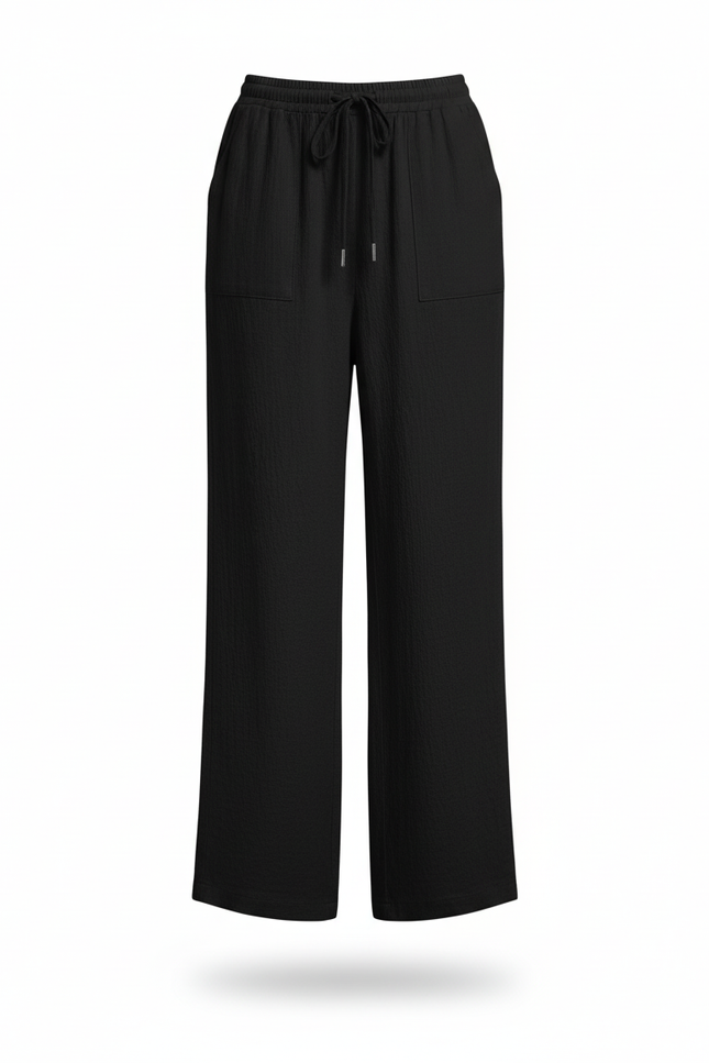 Pantalon En Lin Femme Noir Coupe Ample Casual Été - vue 3