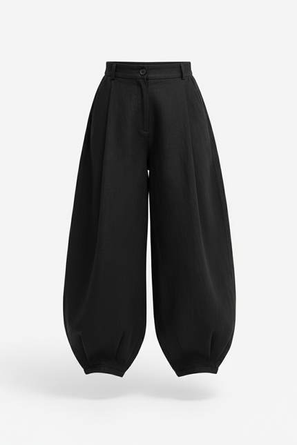Pantalon En Lin Noir Ample Large Fille Élégant - vue 3