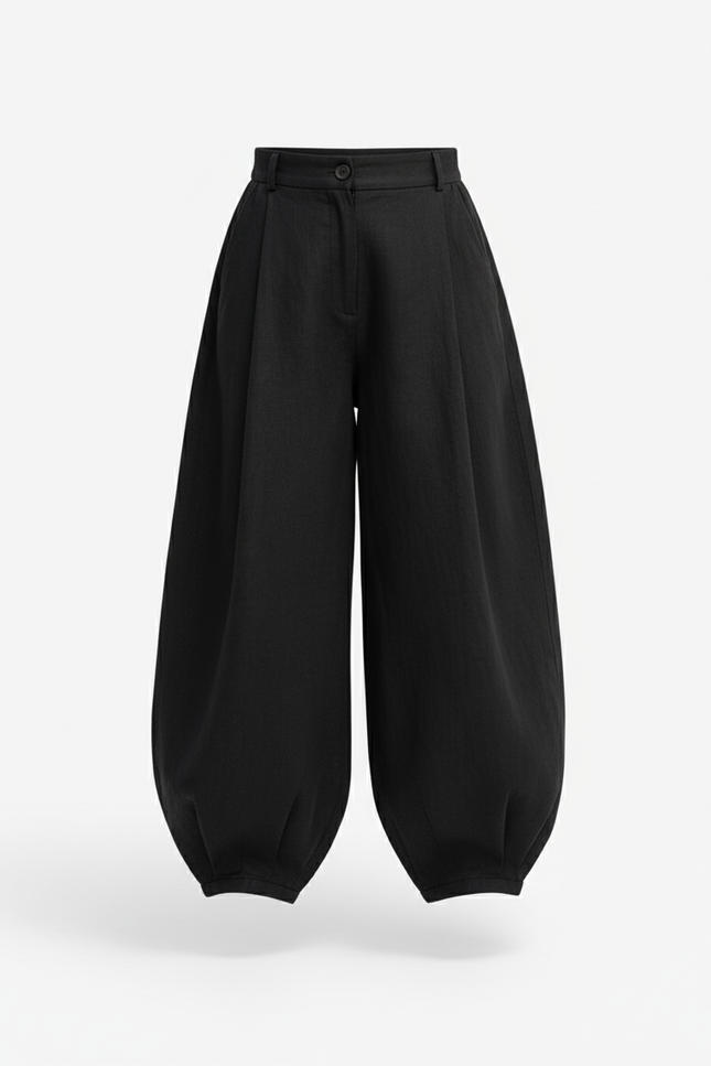 Pantalon En Lin Noir Ample Large Fille Élégant - vue 3