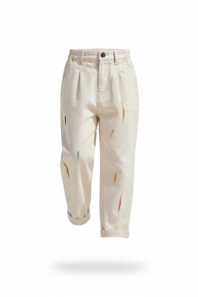 Pantalon En Lin Écru Détails Colorés Décontracté Garçon - Beige - vue 3