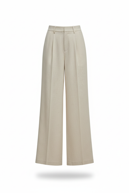 Pantalon En Lin Beige Ample Droit Élégant - vue 3