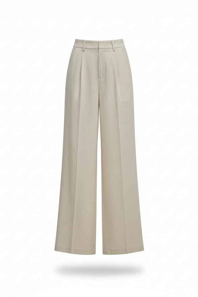 Pantalon En Lin Beige Ample Droit Élégant - vue 3