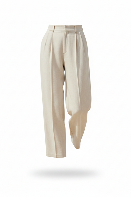Pantalon En Lin Plissé Écru Ample Décontracté - Beige - vue 3