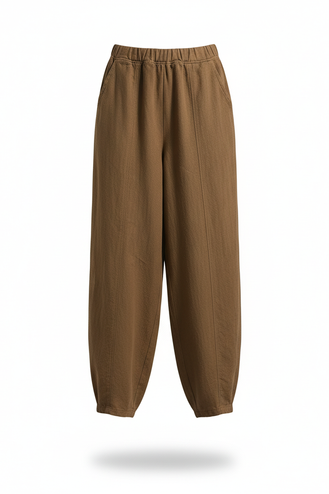 Pantalon En Lin Marron - Kaki - vue 3