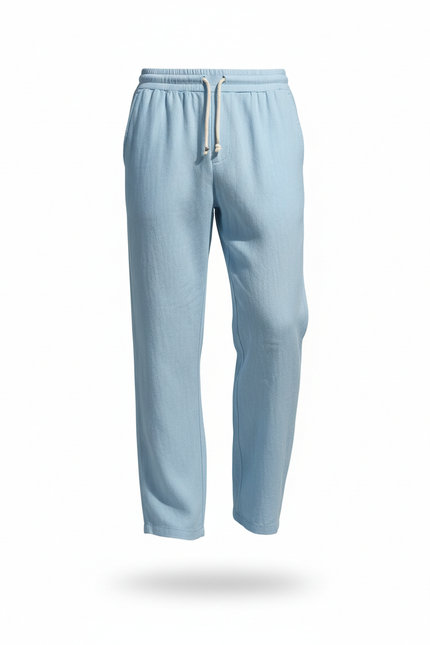 Pantalon En Lin Bleu Ciel Ample Cordon Décontracté Homme - vue 3