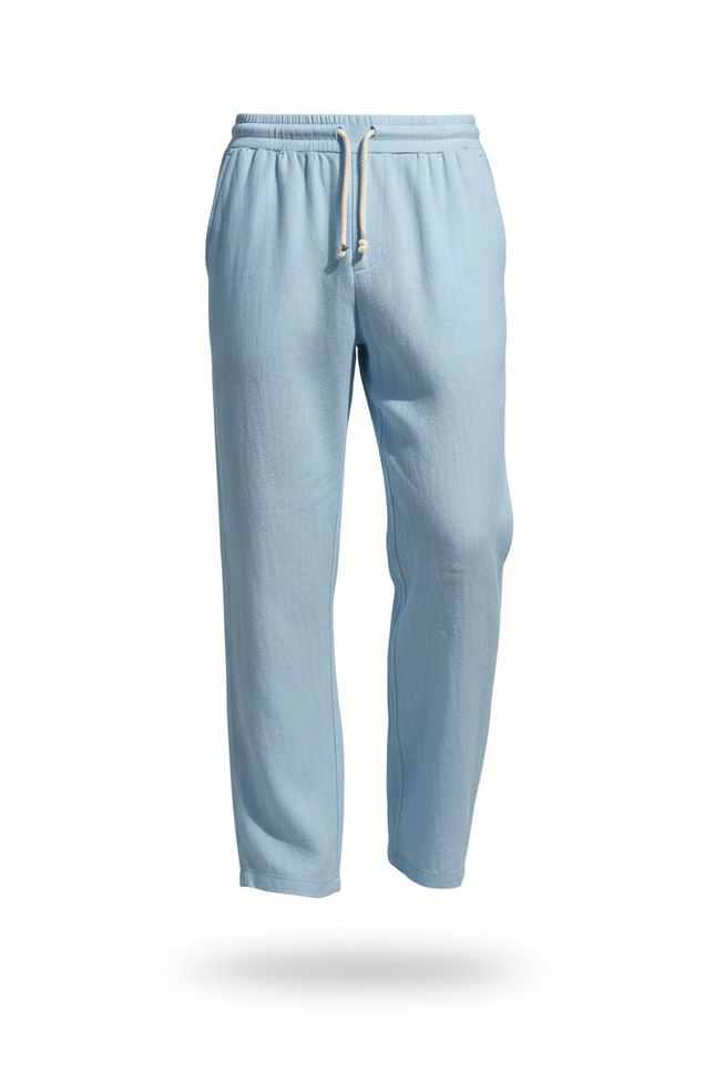 Pantalon En Lin Bleu Ciel Ample Cordon Décontracté Homme - vue 3