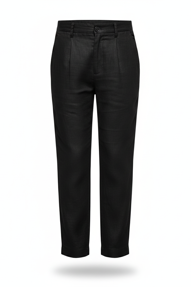 Pantalon En Lin Noir Plissé Décontracté Garçon - vue 3