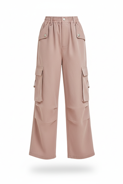 Pantalon En Lin Rose Cargo Ample Enfant Décontracté - vue 3