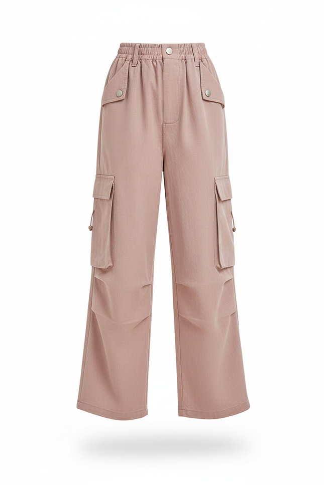 Pantalon En Lin Rose Cargo Ample Enfant Décontracté - vue 3