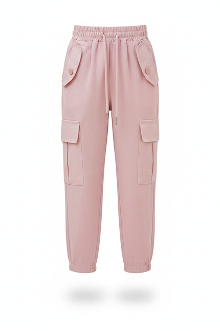 Pantalon En Lin Rose Cargo Décontracté Fille - vue 3