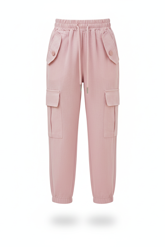 Pantalon En Lin Rose Cargo Décontracté Fille - vue 3
