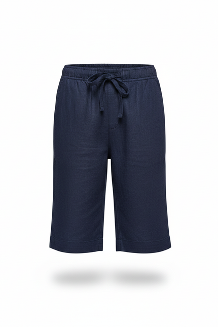 Pantalon En Lin Bleu Marine Court Garçon Décontracté - vue 3