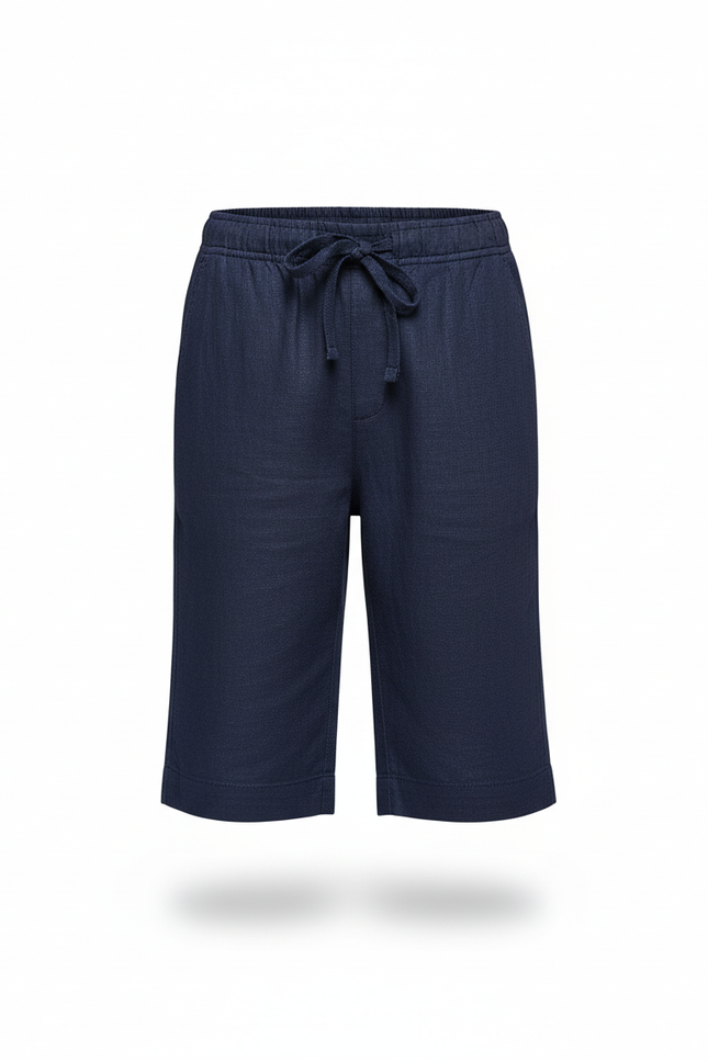 Pantalon En Lin Bleu Marine Court Garçon Décontracté - vue 3