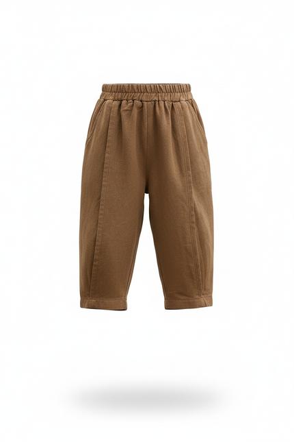 Pantalon En Lin Marron Ample Court Confortable Enfant - vue 3