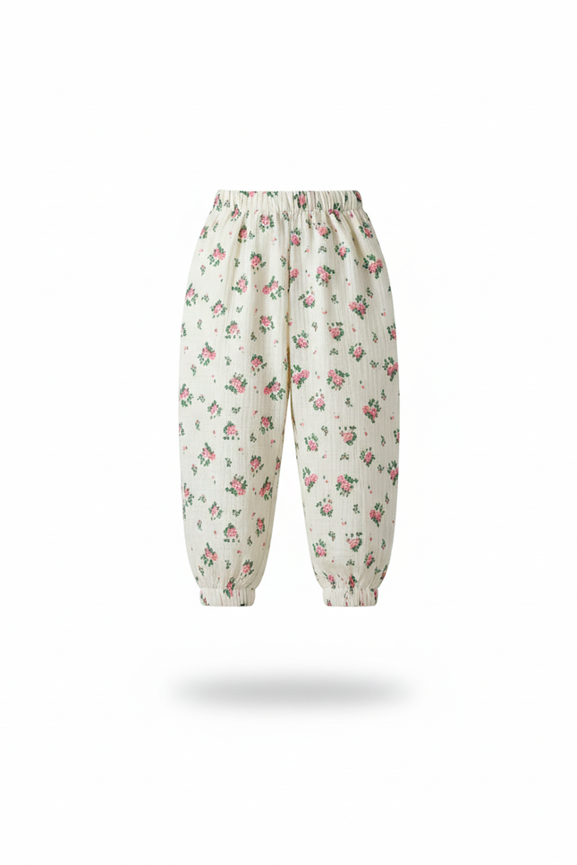 Pantalon En Lin Écru Floral Ample Enfant - Imprimé - vue 2