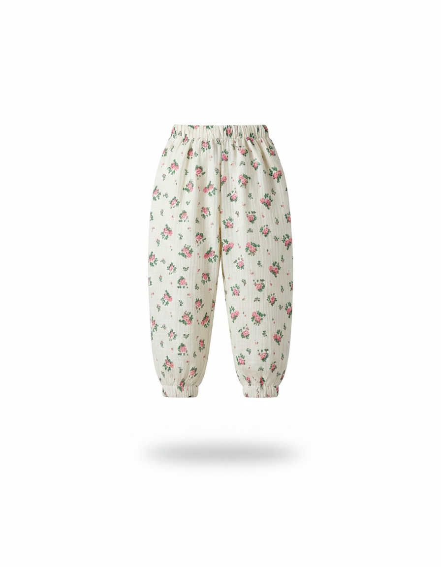 Pantalon En Lin Écru Floral Ample Enfant - Imprimé - vue 2