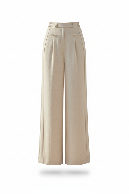 Pantalon En Lin Beige Ample Fluide Élégant Décontracté - vue 3