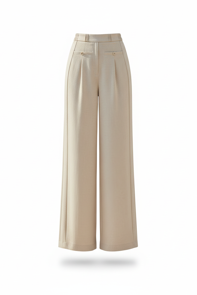 Pantalon En Lin Beige Ample Fluide Élégant Décontracté - vue 3